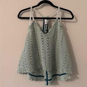 🌊 Free People Beach Seafoam Green Crochet Tank Top